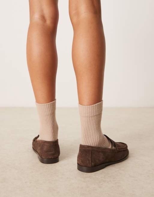 ASOS DESIGN Mayfair premium ruched loafers in  brown suede
