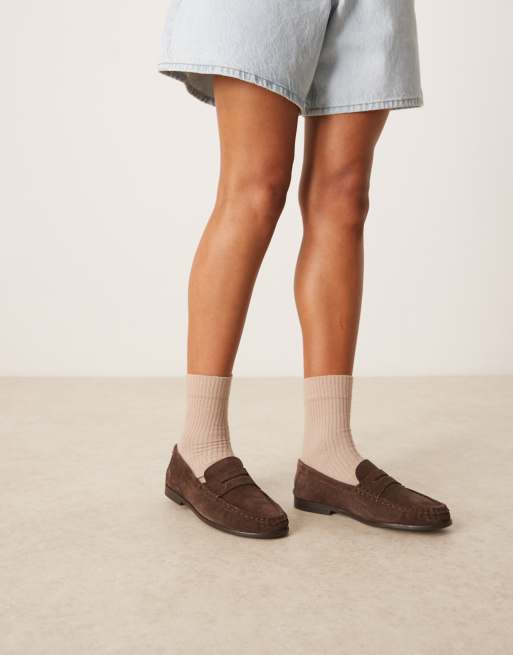 ASOS DESIGN Mayfair premium ruched loafers in  brown suede