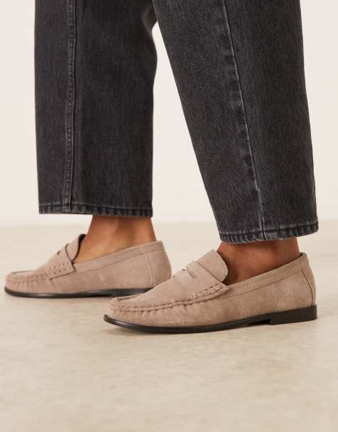ASOS DESIGN Mayfair premium ruched loafers in sand suede - view 1