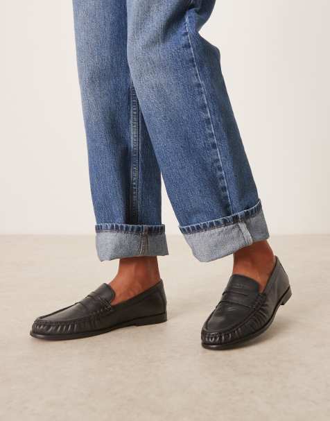 ASOS DESIGN – Mayfair – Premium – Svarta loafers i läder med rynkad detalj - view 1
