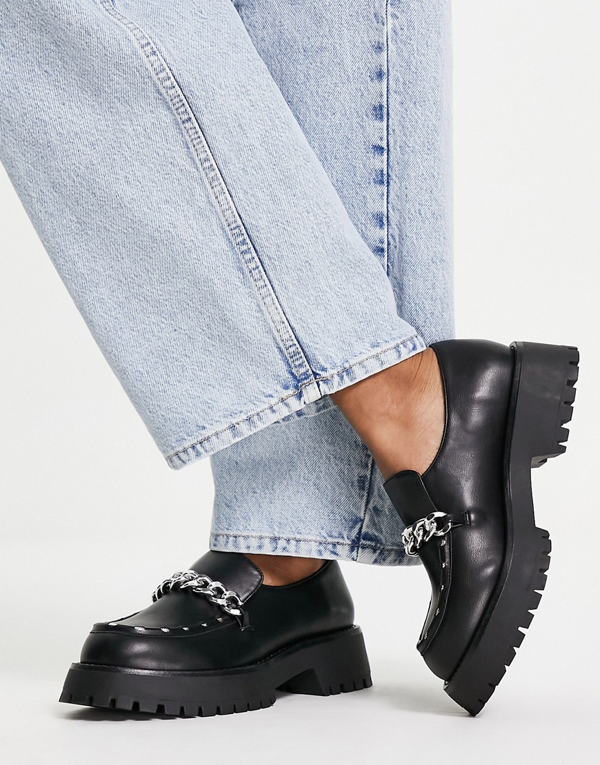 Asos Design Wide Fit Mercury Chunky Loafers With Chain In Black