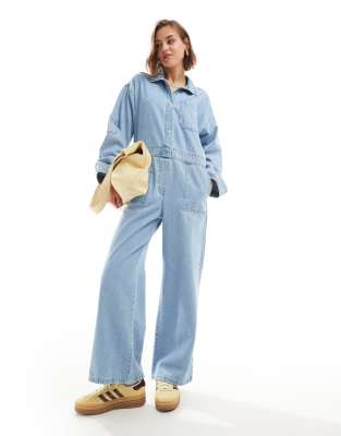 ASOS DESIGN - Mechaniker-Overall in gebleichter Waschung-Blau