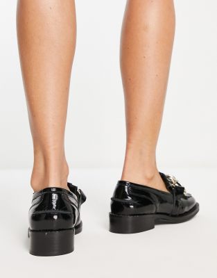 black patent fringe loafers