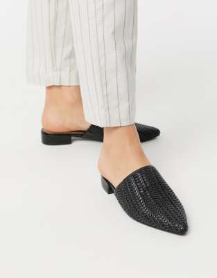 woven mules black