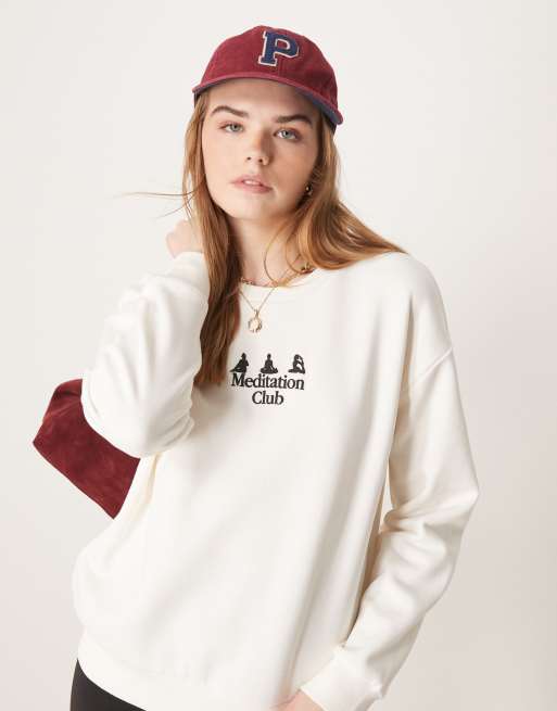 ASOS DESIGN meditation club puff print sweater in ivory, 2 of 4