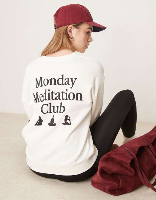 ASOS DESIGN meditation club puff print sweater in ivory, 3 of 4