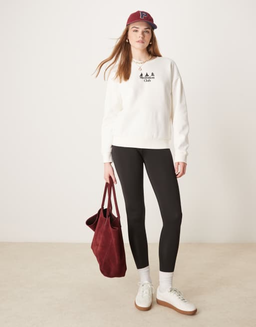 ASOS DESIGN meditation club puff print sweater in ivory, 4 of 4