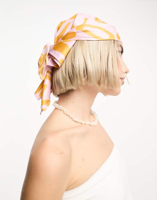 ASOS DESIGN medium abstract floral headscarf in pink