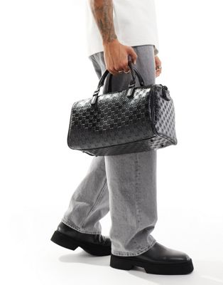 Shop Asos Design Medium Bowling Bag With Checkerboard Emboss In Black