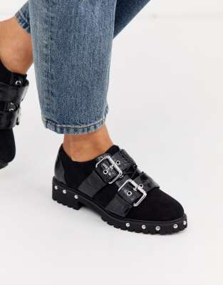 black flat shoes with buckle