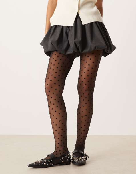ASOS DESIGN medium dot pattern tights in black - view 1