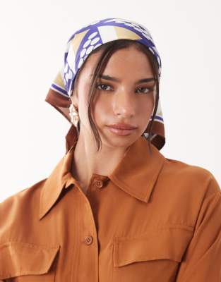 Asos Design Medium Headscarf Geo Dot Print-multi In Blue