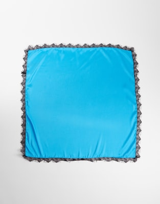 Asos Design Medium Headscarf With Lace Trim In Blue