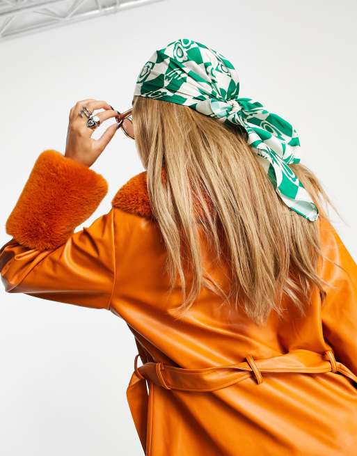 ASOS DESIGN - Medium hoofddoek van polyestersatijn met geblokte bloemenprint in groen - MGREEN, 4 van 4