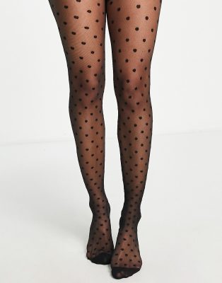 Asos Design Maternity Medium Polka Dot Tights In Black