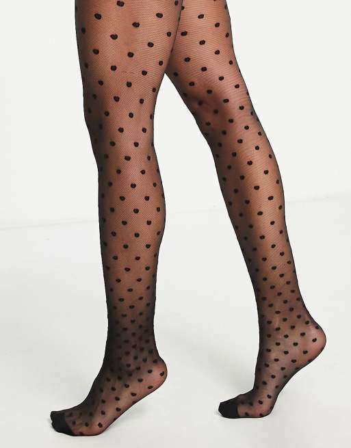 ASOS DESIGN medium polka dot tights in black, 3 of 4