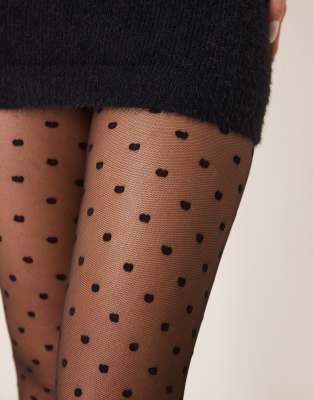 Asos Design Medium Polka Dot Tights In Black
