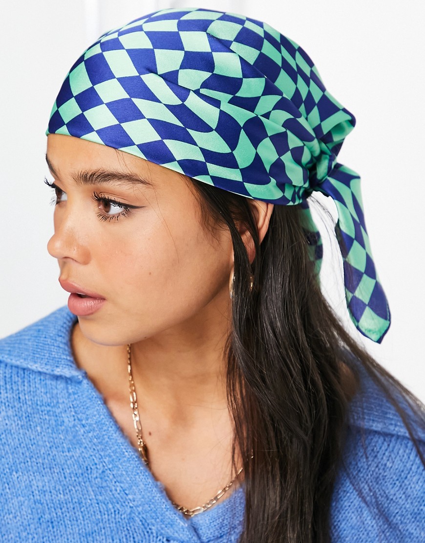 ASOS DESIGN medium polysatin headscarf in checkerboard print-Multi