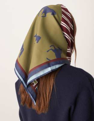 Asos Design Medium Print Spliced Geo Design Headscarf-multi In Multi