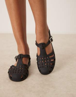 ASOS DESIGN Medley jelly fisherman flats in black