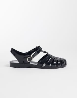 Asos Design Medley Jelly Fisherman Flats In Black