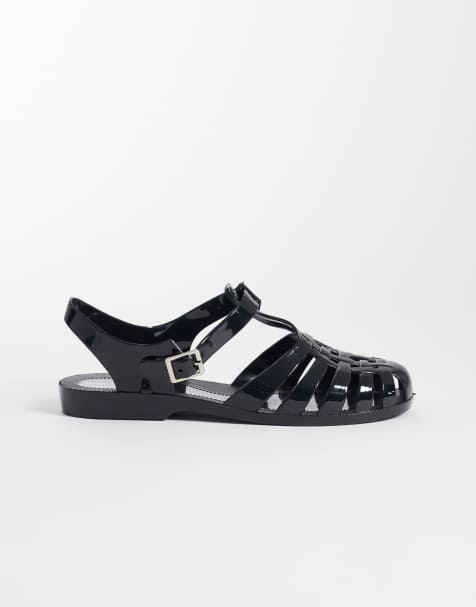 ASOS DESIGN Medley jelly fisherman flats in black - view 1