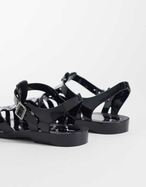 ASOS DESIGN Medley jelly fisherman flats in black, 4 of 4