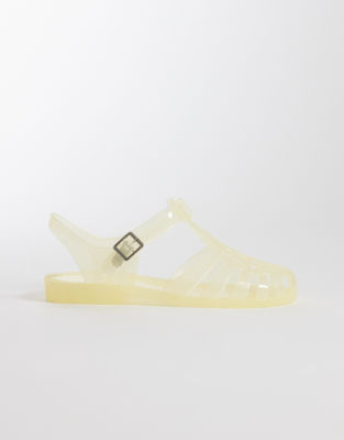 Asos Design Medley Jelly Fisherman Flats In Yellow