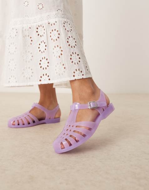 ASOS DESIGN Medley jelly fisherman flats in lilac - view 1