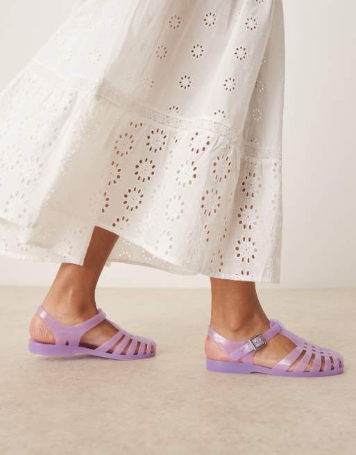 ASOS DESIGN Medley jelly fisherman flats in lilac