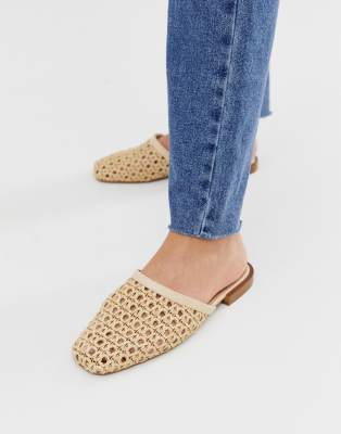 tan square toe mules