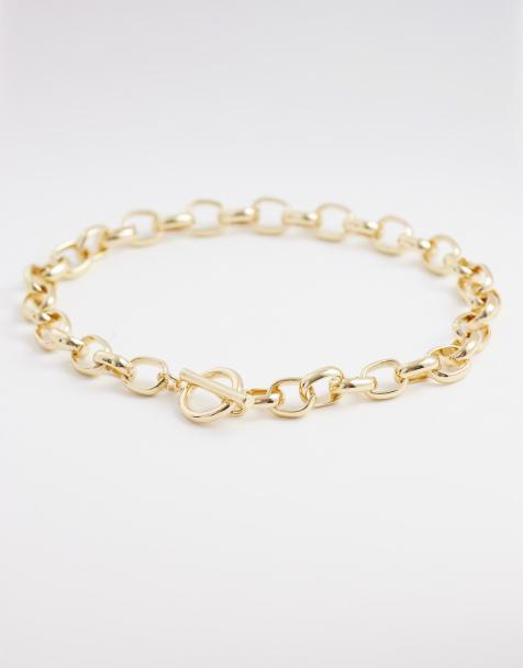 ASOS DESIGN - Meerlaagse grove schakelketting met T-staafje in goudkleur - view 1