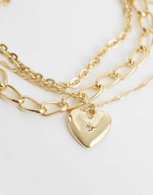ASOS DESIGN - Meerlaagse ketting met harthangertje in goudkleur, 4 van 4