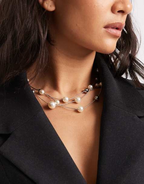 ASOS DESIGN - Meerlaagse ketting met imitatieparels in zilverkleur - view 1