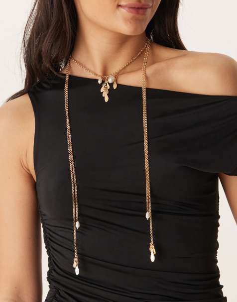 ASOS DESIGN - Meerlaagse ketting met lange kwastjes in goudkleur - view 1