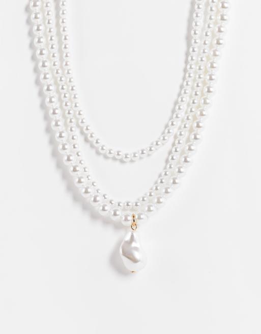 ASOS DESIGN - Meerlaagse parelketting met parelhangertje
