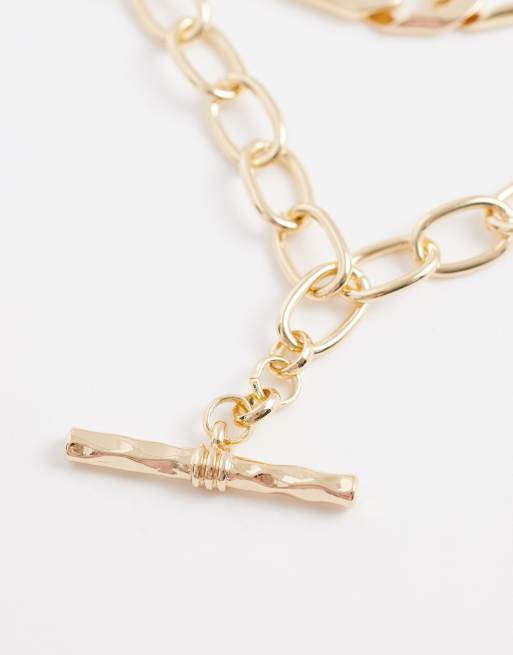 ASOS DESIGN - Meerlaagse schakelketting met T-staafje in goudkleur, 3 van 4
