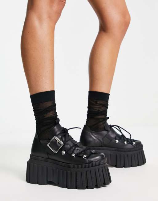 ASOS DESIGN - Meg - Chunky, flade sko i sort premium-læder