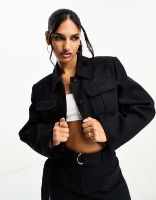 Asos Design Mega Crop Formal Jacket With Patch Pockets In Navy