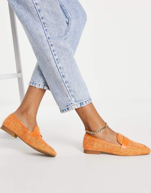 ASOS DESIGN – Megan – Flache Loafer in Orange aus Webmaterial
