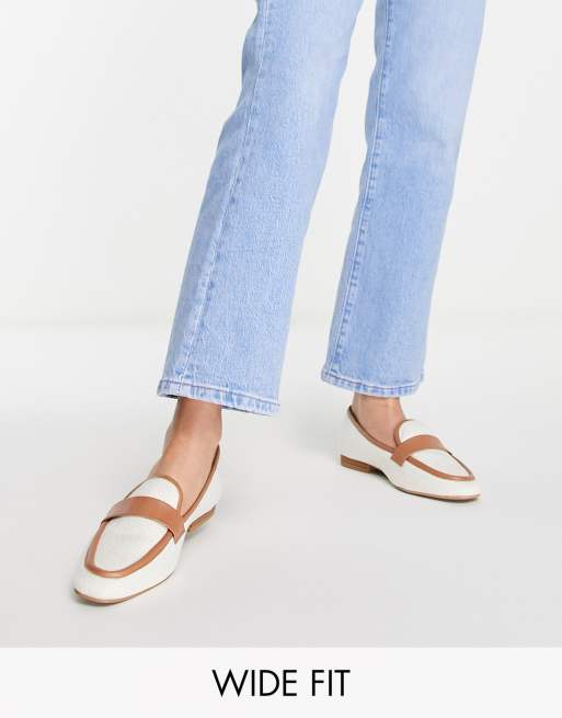 ASOS DESIGN - Megan - Geweven platte loafers met brede pasvorm in naturel/bruin