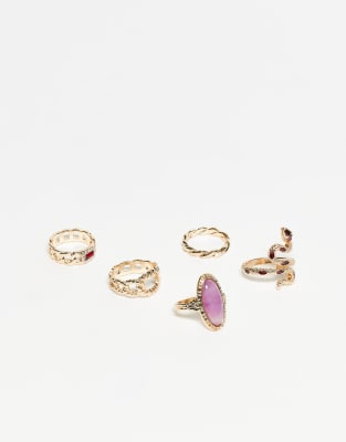 ASOS DESIGN - Mehrere goldfarbene Ringe mit ungewöhnlichen Designs