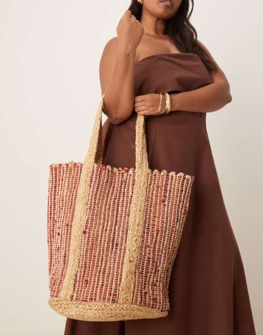ASOS DESIGN – Mehrfarbig gestreifte Tragetasche aus hochwertigem Jute-Stroh, 4 von 4