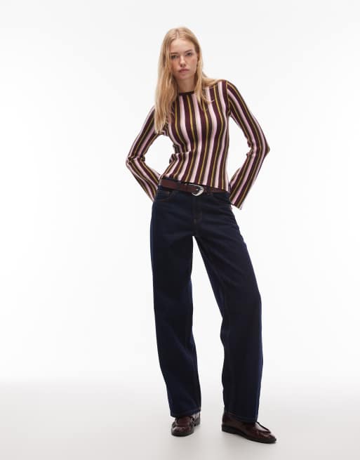 ASOS DESIGN – Mehrfarbig gestreiftes Feinstrick-Oberteil mit ausgestellten Ärmeln, 3 von 4