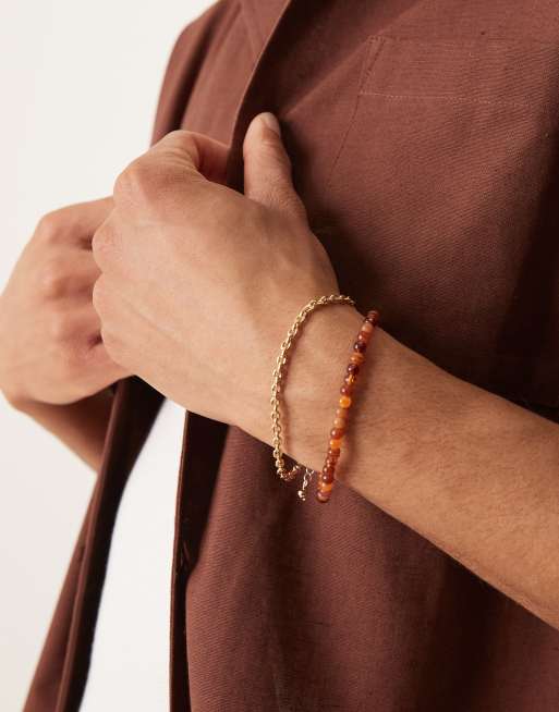 ASOS DESIGN – Mehrfarbige Bernstein- und Kettenarmbänder im 2er-Pack