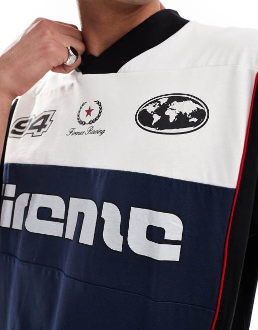 ASOS DESIGN – Mehrfarbiges Oversize-Motorsporttrikot im Patchwork-Design mit überschnittenen Schultern, 3 von 4