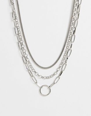 ASOS DESIGN – Mehrlagige Halskette mit Schlangendesign und offenen Gliedern in Silber