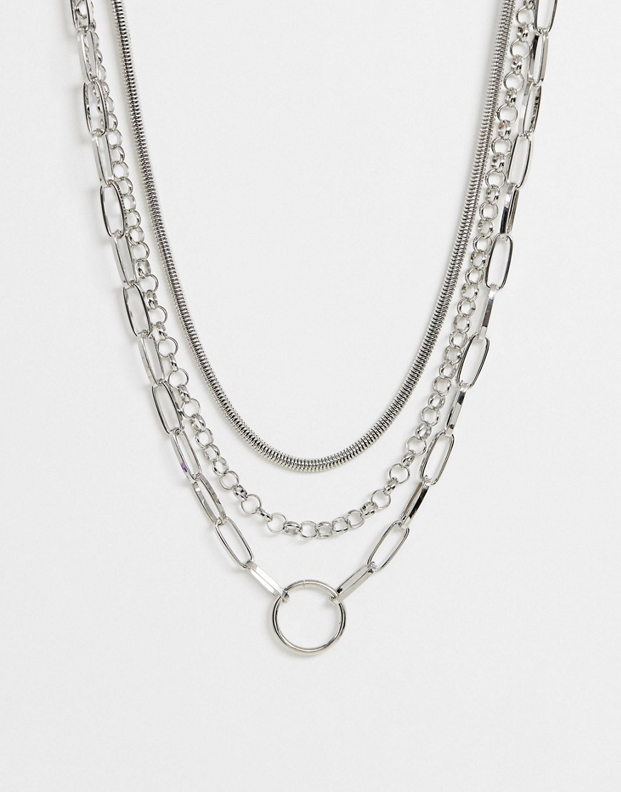 asos design -  – Mehrlagige Halskette mit Schlangendesign und offenen Gliedern in Silber