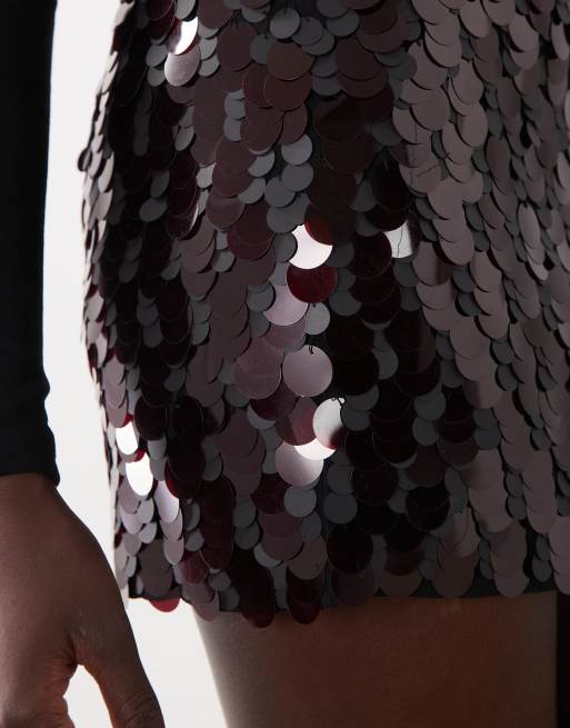 ASOS DESIGN mehrlagiger Pailletten-Minirock in Schokobraun, 3 von 5