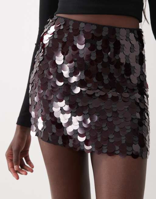 ASOS DESIGN mehrlagiger Pailletten-Minirock in Schokobraun, 4 von 5